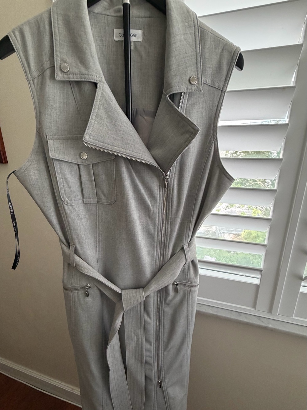Calvin Klein Light Gray Sleeveless Zip-Front dress.